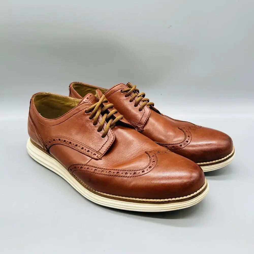 Cole Haan Shoes Mens 10.5 Brown Leather Wingtip Oxford Dress Brogue Comfort